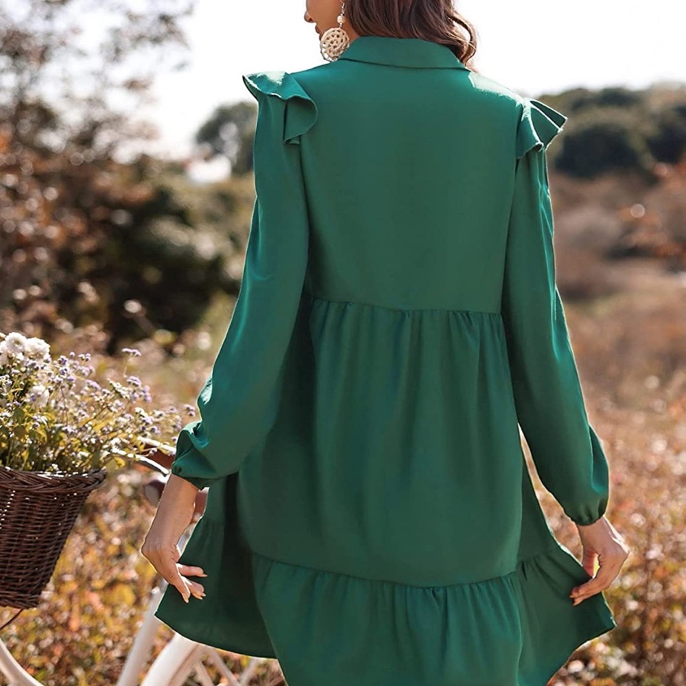 Makemechic Women's Solid Long Sleeve Ruffle Trim … - image 3